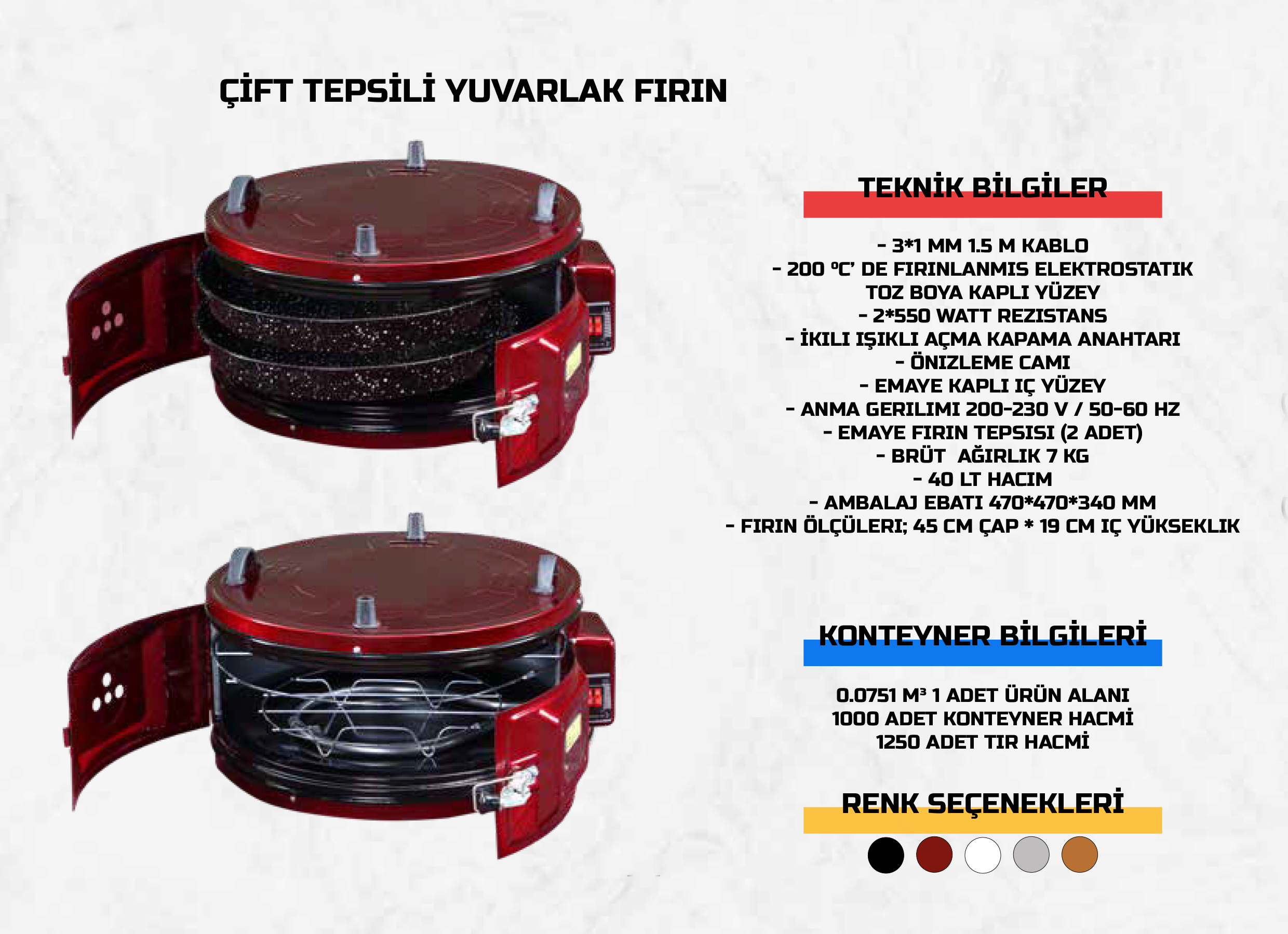 Çİft Tepsİlİ Yuvarlak Fırın