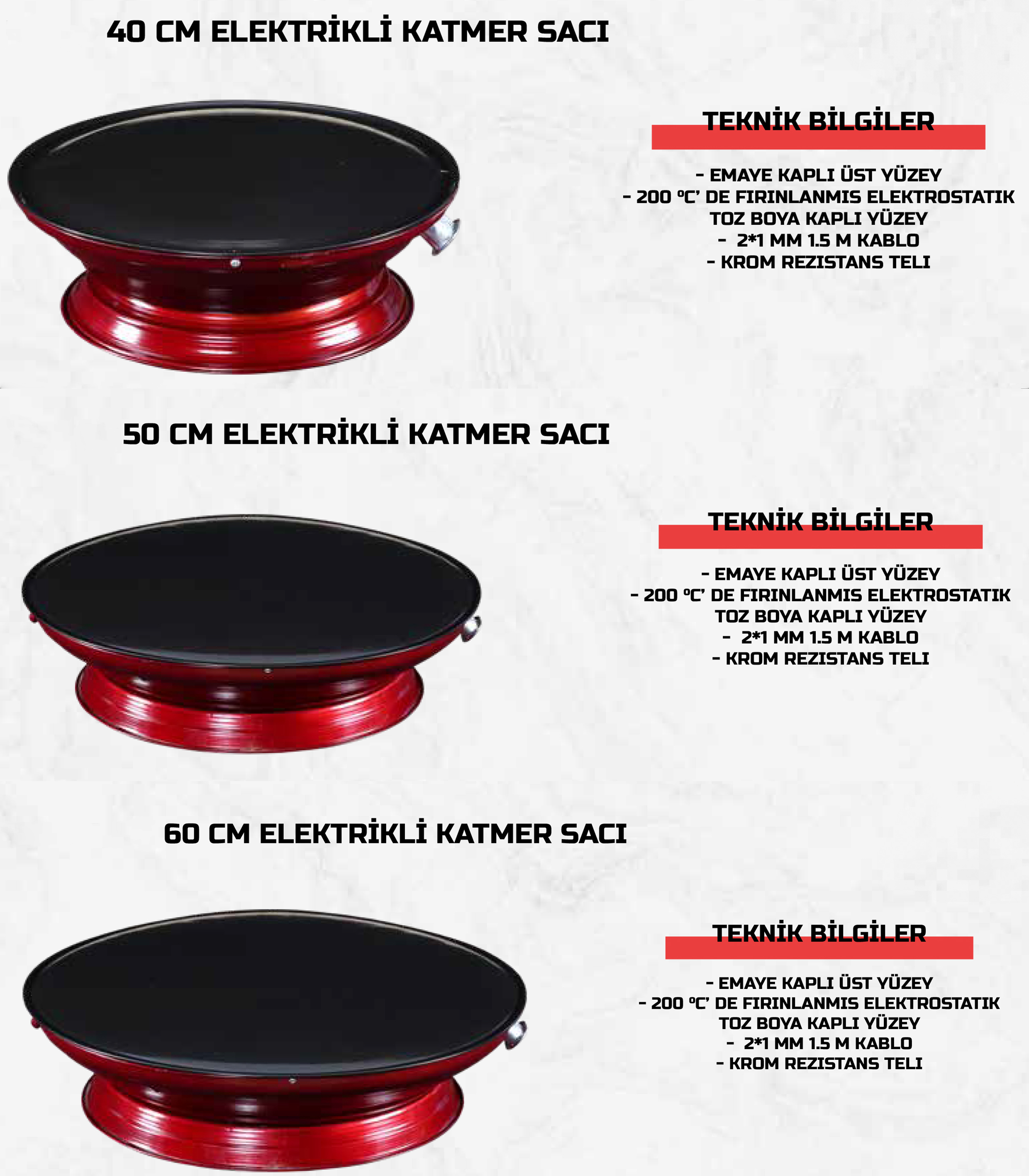 Elektrİklİ Katmer Sacı 40 50 60cm