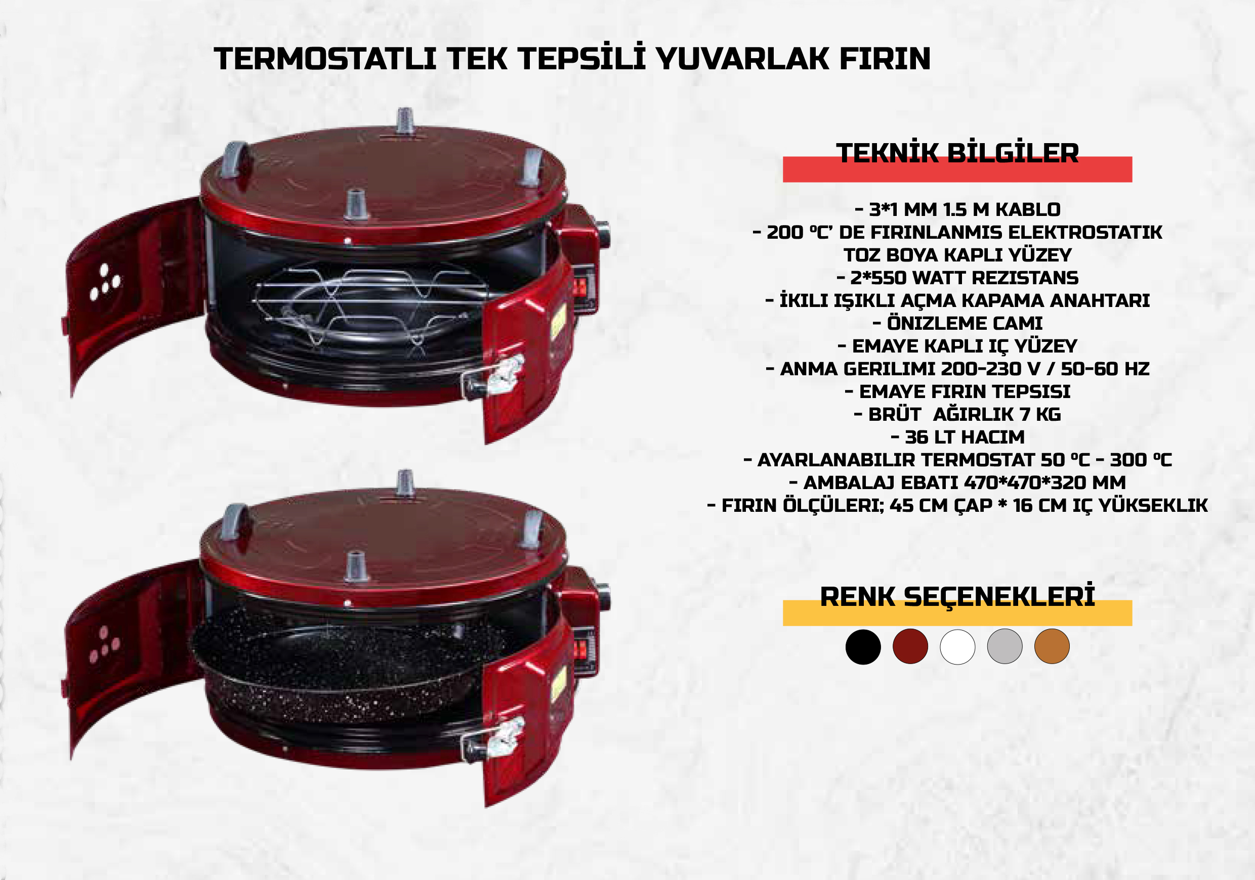 Termostatlı Tek Tepsİlİ Yuvarlak Fırın