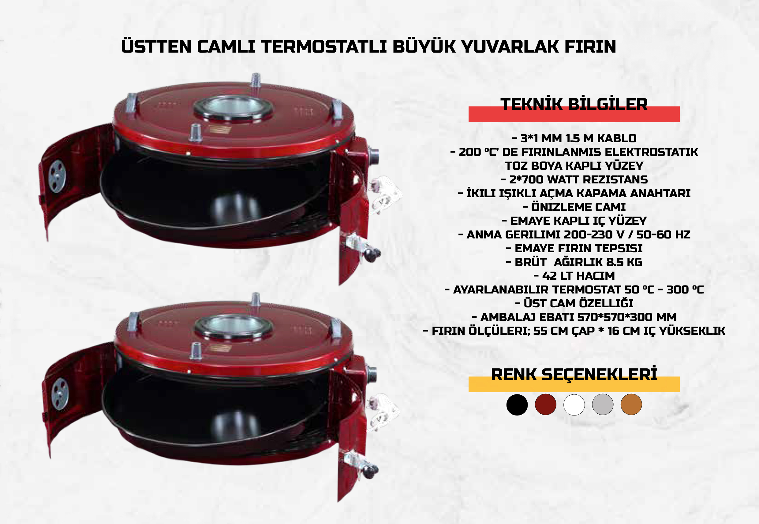 Üstten Camlı Term Büyük Yuvarlak Fırın