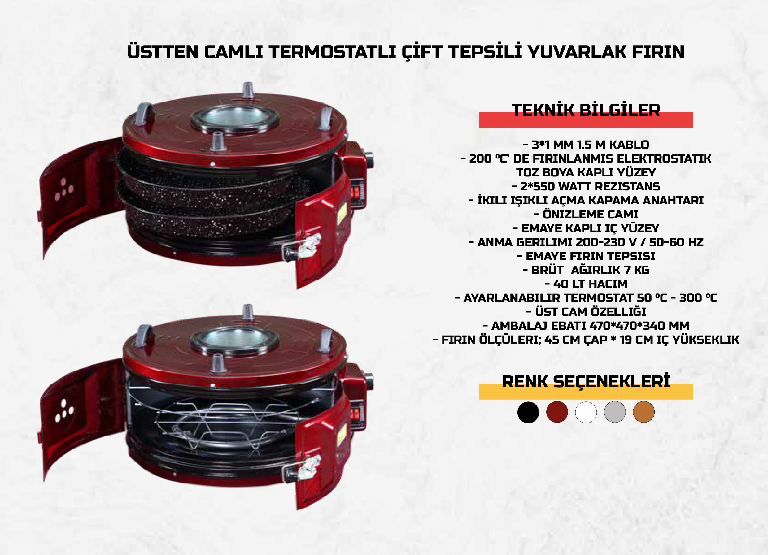 Üstten Camlı Term Çİft Tepsİlİ Yuvarlak Fırın